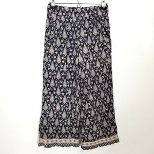 Garnet Hill Women Gauze Palazzo‎ Pants Sz 8 Printed Crop Organic Cotton Boho